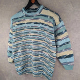 Hand Knitted Jumper Womens Large L Blue Pullover Vintage